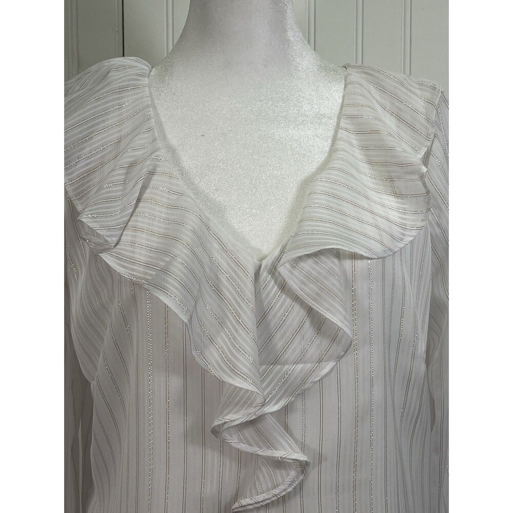 NWT Soft Surroundings Xenia Ruffle Top Sz Med White & Gold Metallic Thread Party